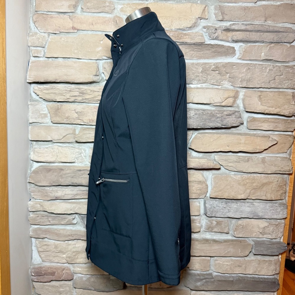 OGIO Black Softshell Jacket Women's Longline Coat Zip Pockets Medium Logo - Picture 3 of 10